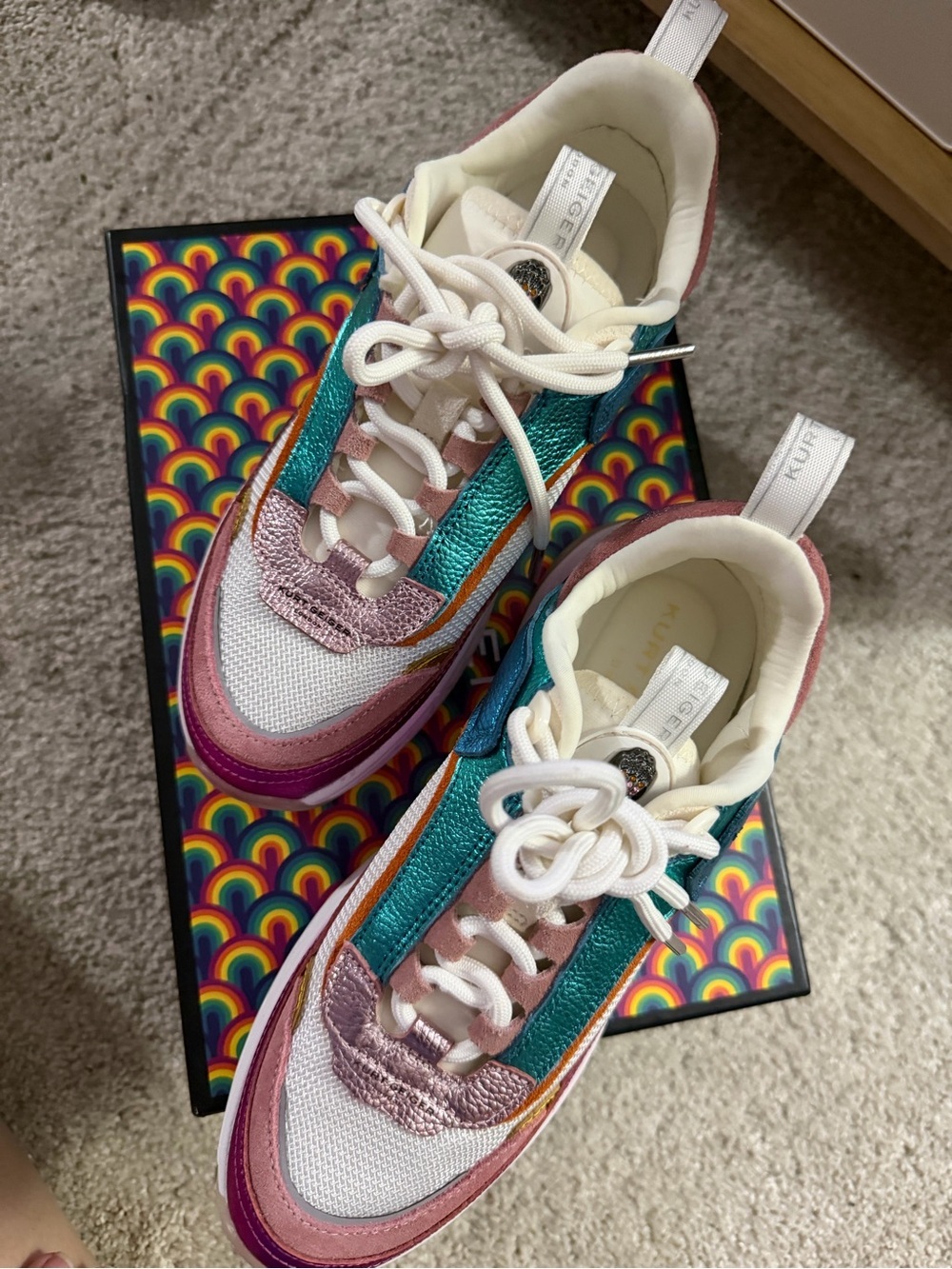 Kurt Geiger Colorblock Leather & Mesh Sneakers - White, Pink, Teal, Purple